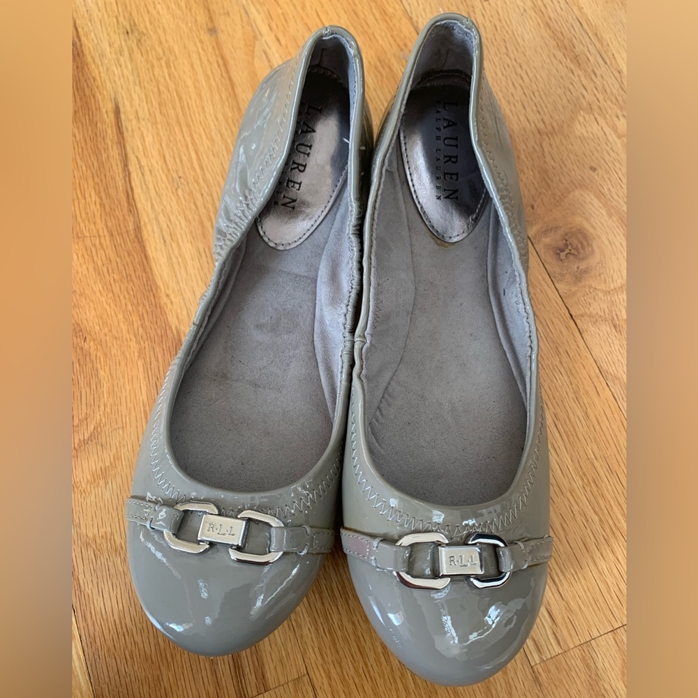 Gray patent Ralph Lauren flats